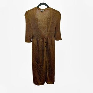 marella made in Italy gold mesh knit cardigan duster sweater cover up M medium